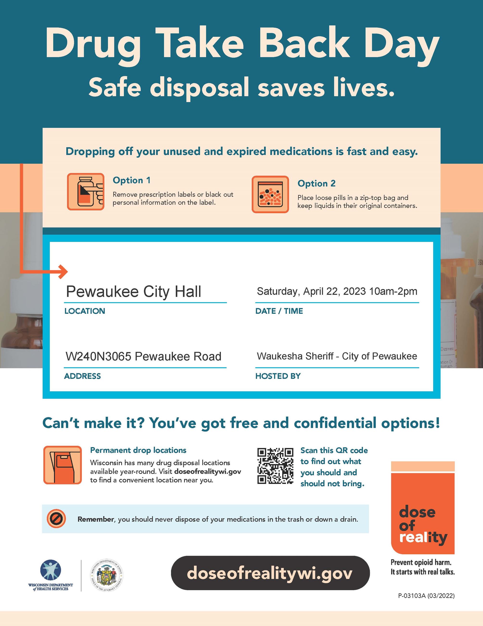 Drug Take Back Day Saturday April 22 2023 Pewaukee City Hall