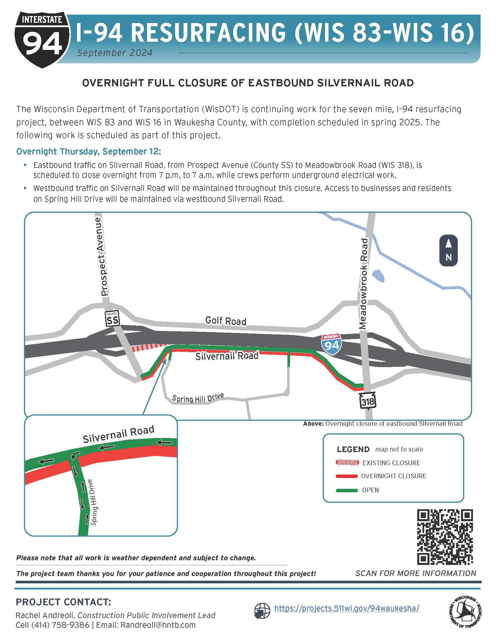 Silvernail Road Overnight Full Closure Eastbound Thursday Sept 12th