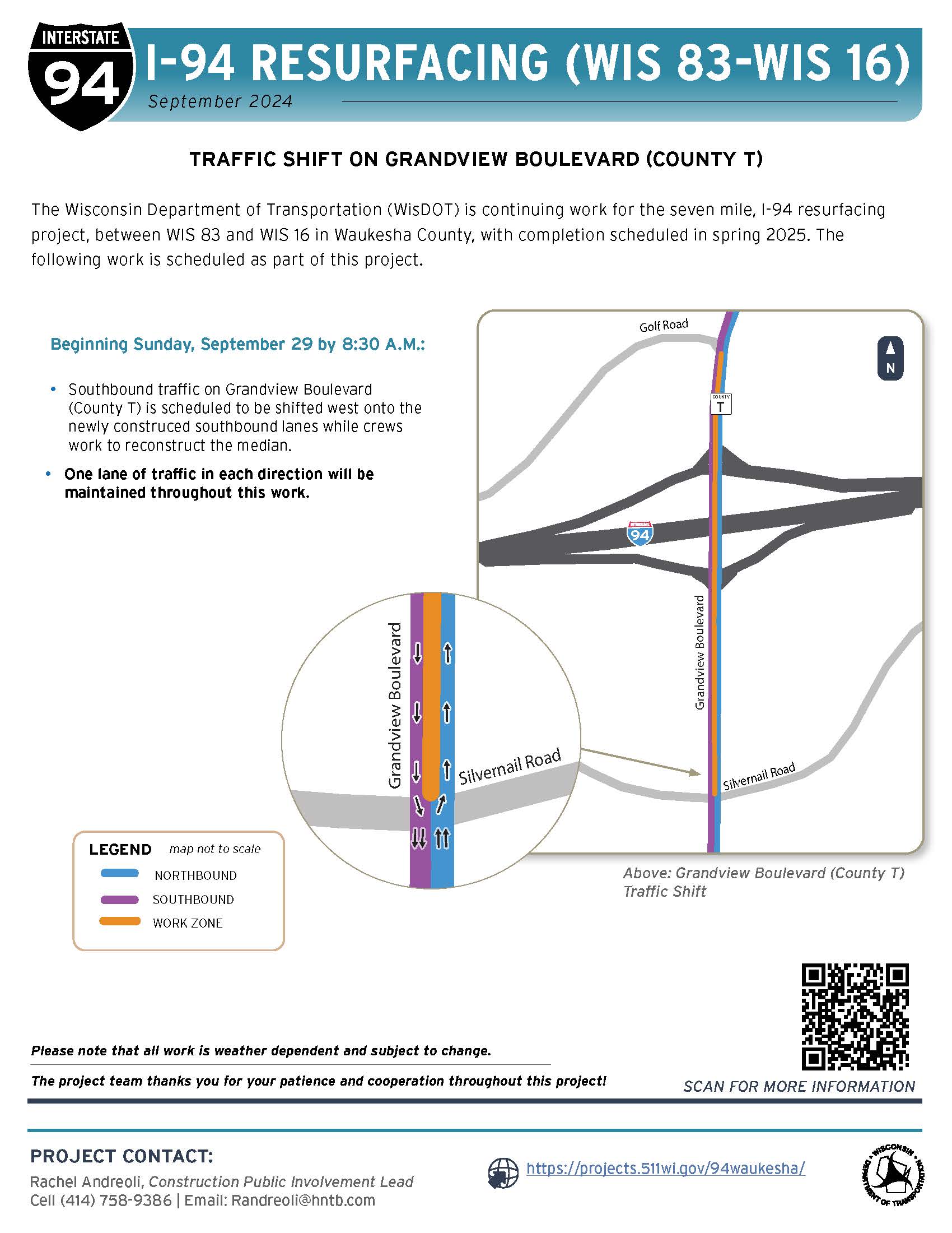 Southbound traffic on Grandview Blvd will be shifted west starting September 29th.  